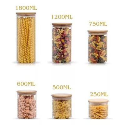 Imagen 2 del producto Set 6 Contenedores Organizadores de Vidrio Tapa Bambu para Cocina
