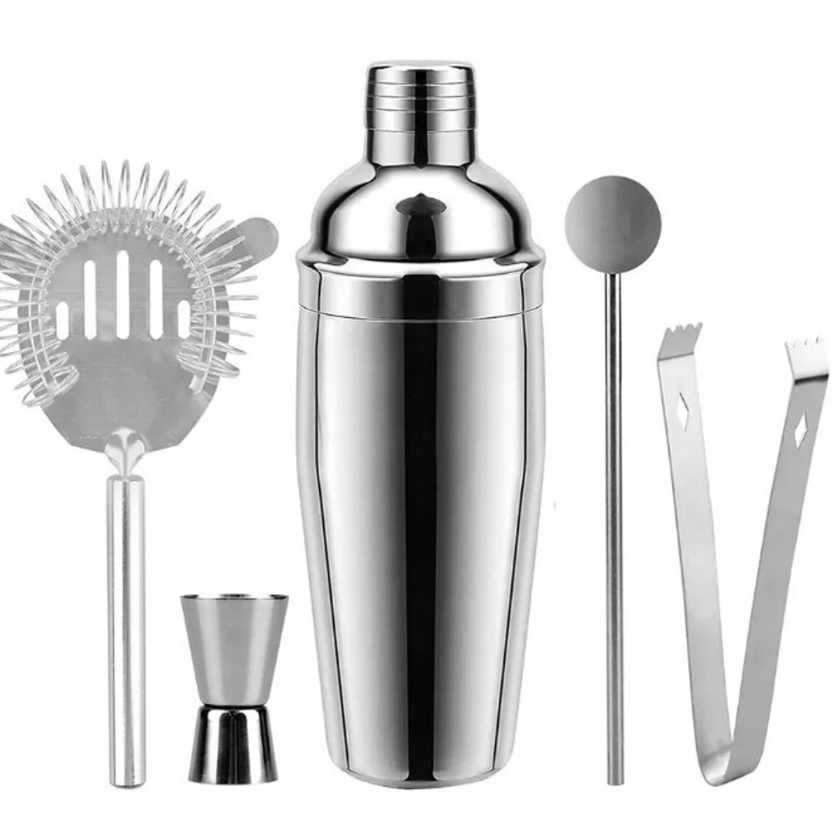 GENERICO - Set Bartender Coctelería 5 Piezas Acero Inoxidable Coctelera