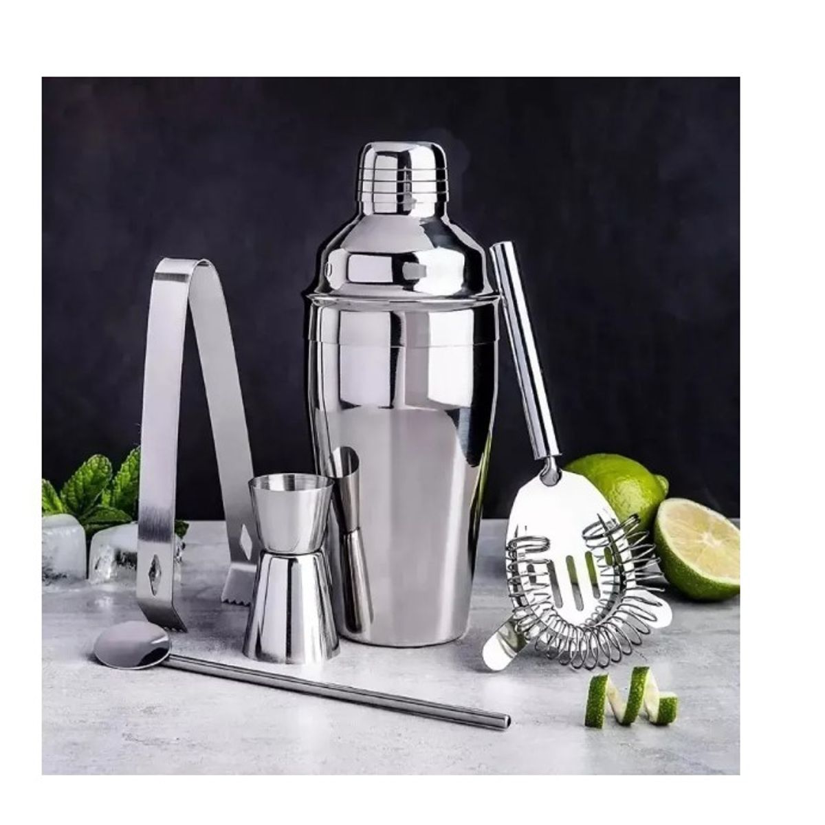 GENERICO - Set Bartender Coctelería 5 Piezas Acero Inoxidable Coctelera
