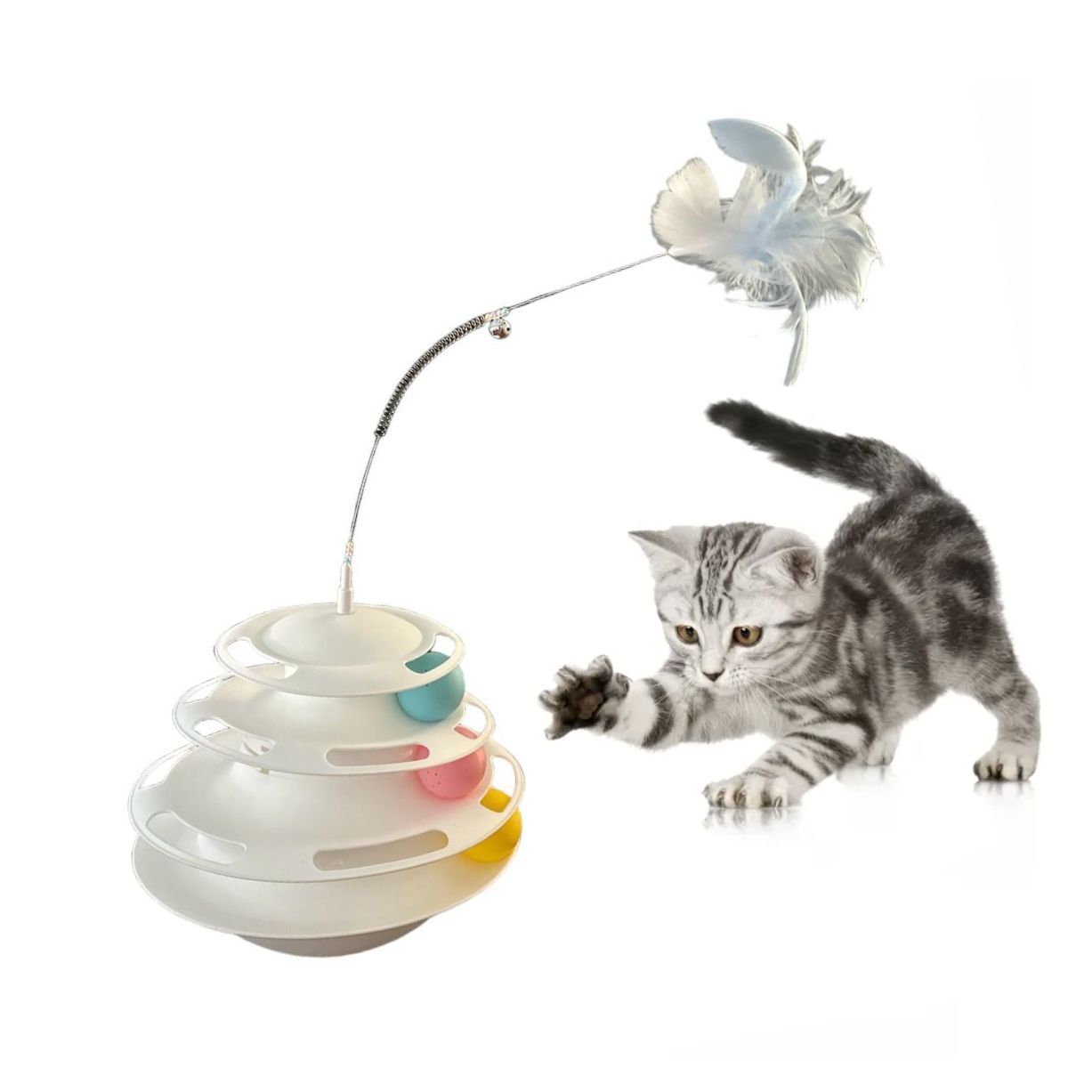 GENERICO - Juguete para Gatos Antiansiedad Pelotas y Pluma