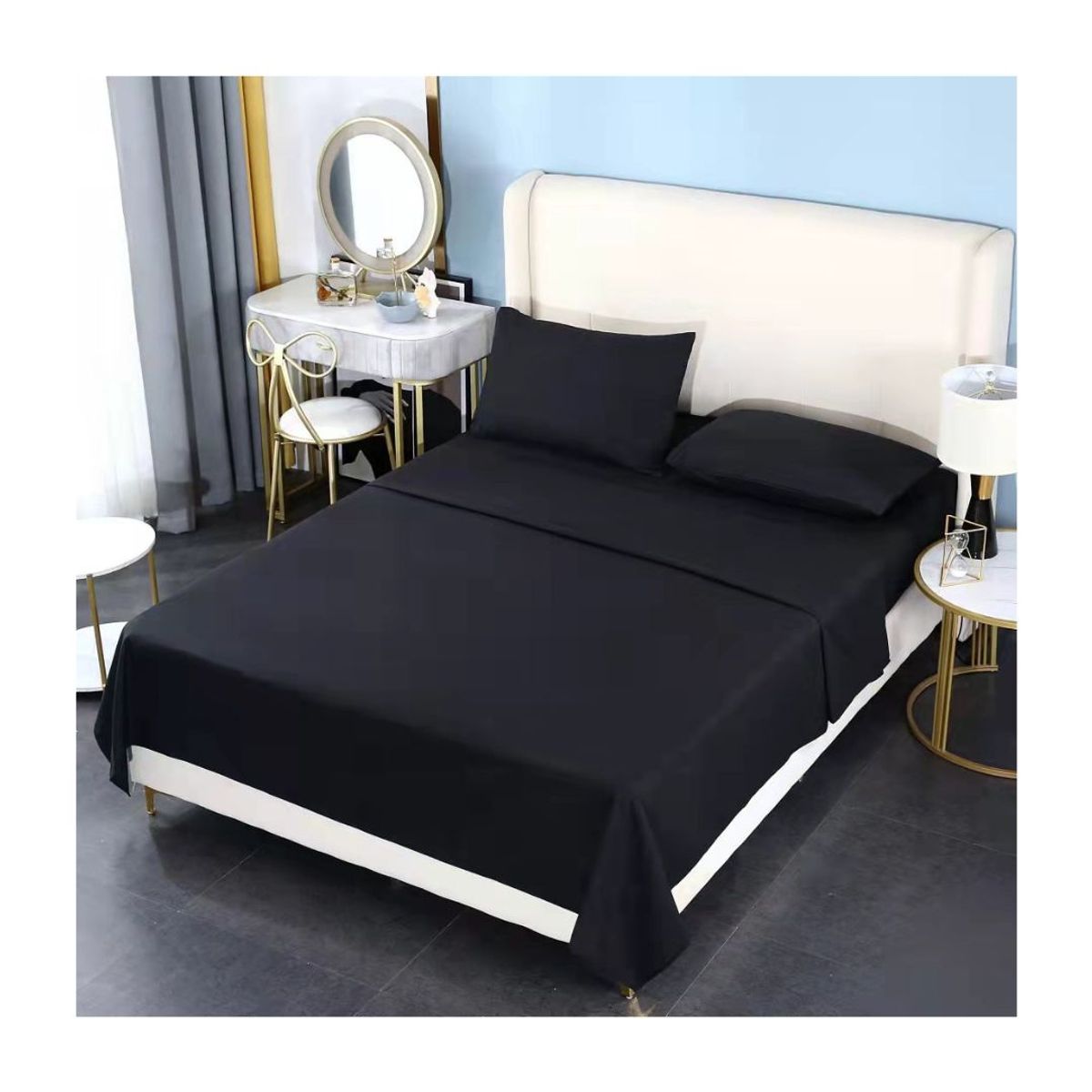 GENERICO - Juego De Sábanas King 500 Hilos - Negro