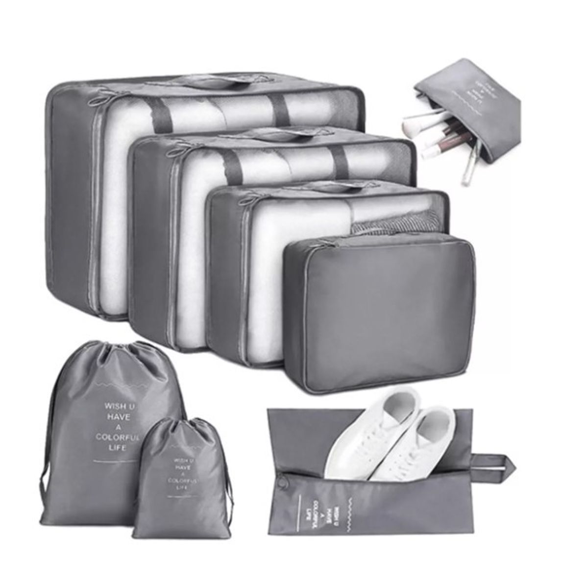 GENERICO - Bolsas De Viaje 8 En 1 Bolsas Organizadoras De Viaje Maleta Gris