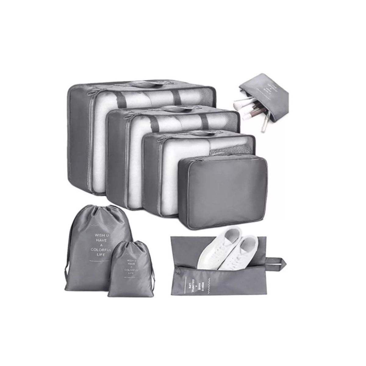 GENERICO - Bolsas De Viaje 8 En 1 Bolsas Organizadoras De Viaje Maleta Gris