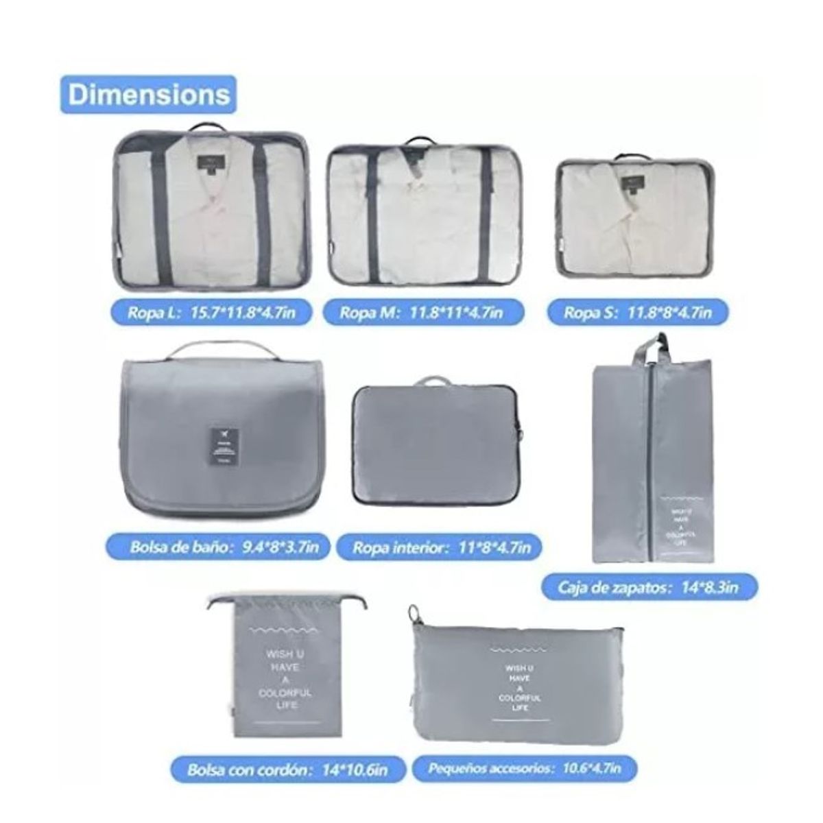 GENERICO - Bolsas De Viaje 8 En 1 Bolsas Organizadoras De Viaje Maleta Gris
