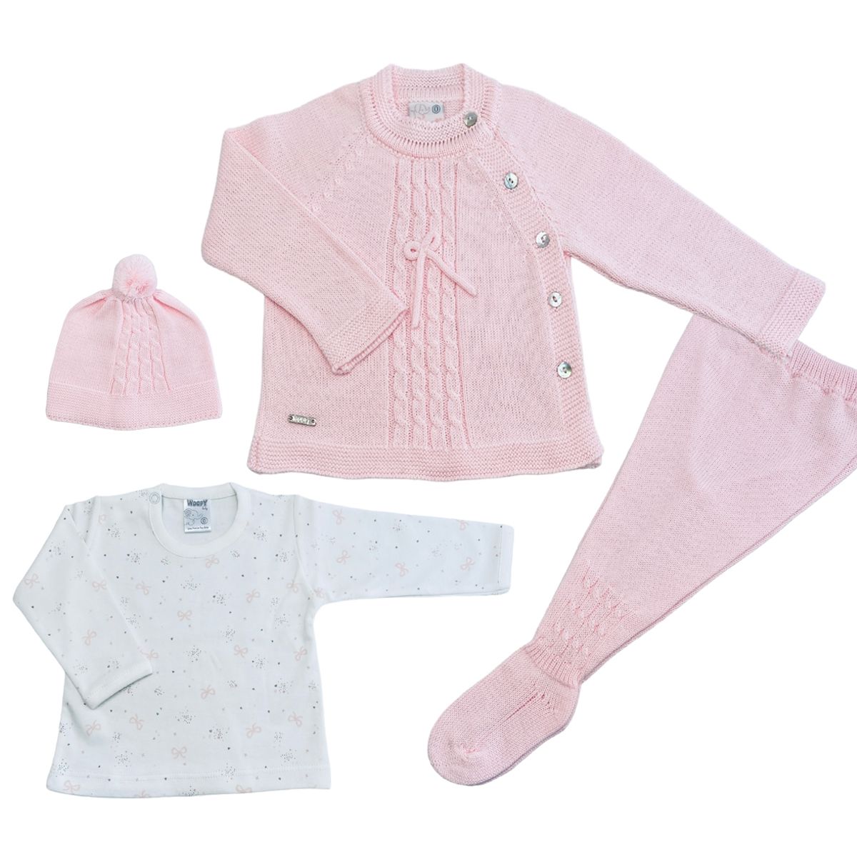 MOONWEAR - Conjunto 4 Piezas Tejido Baby Rose Algodón Peruano