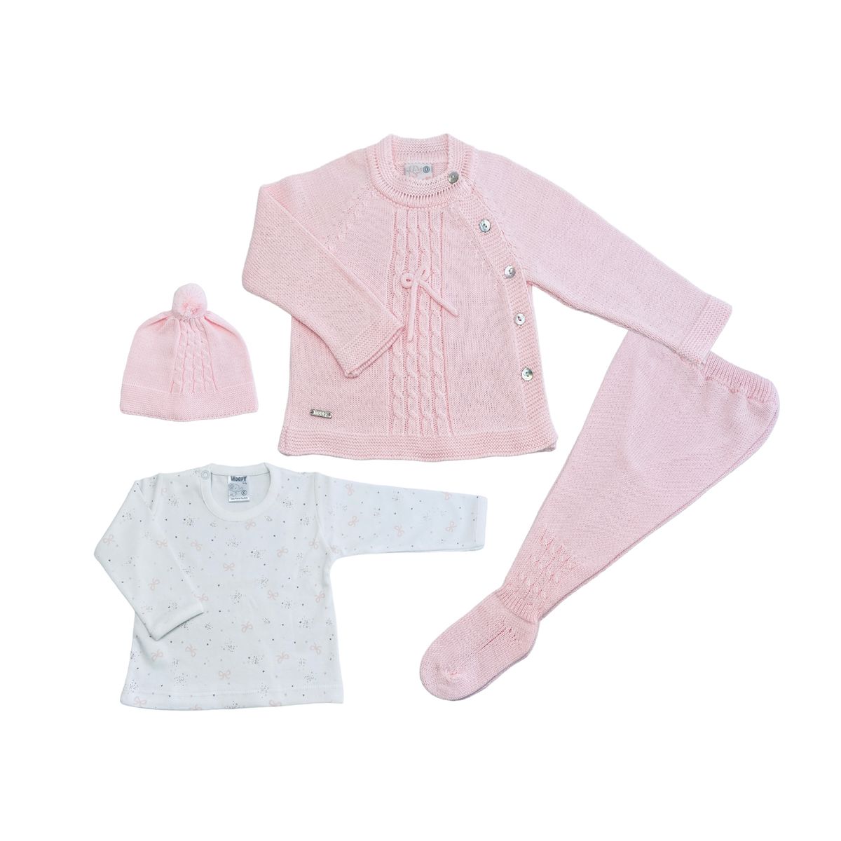 MOONWEAR - Conjunto 4 Piezas Tejido Baby Rose Algodón Peruano