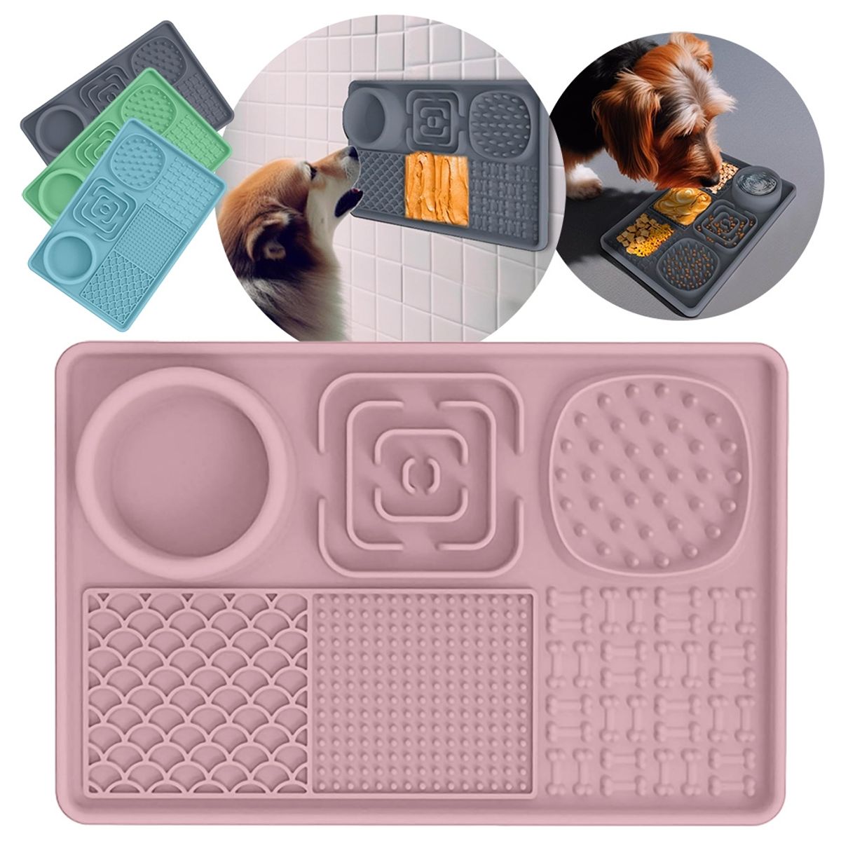 GENERICO - Lick Mat Comedero Lento 6 En 1 Anti Ansiedad Mascotas Rosado