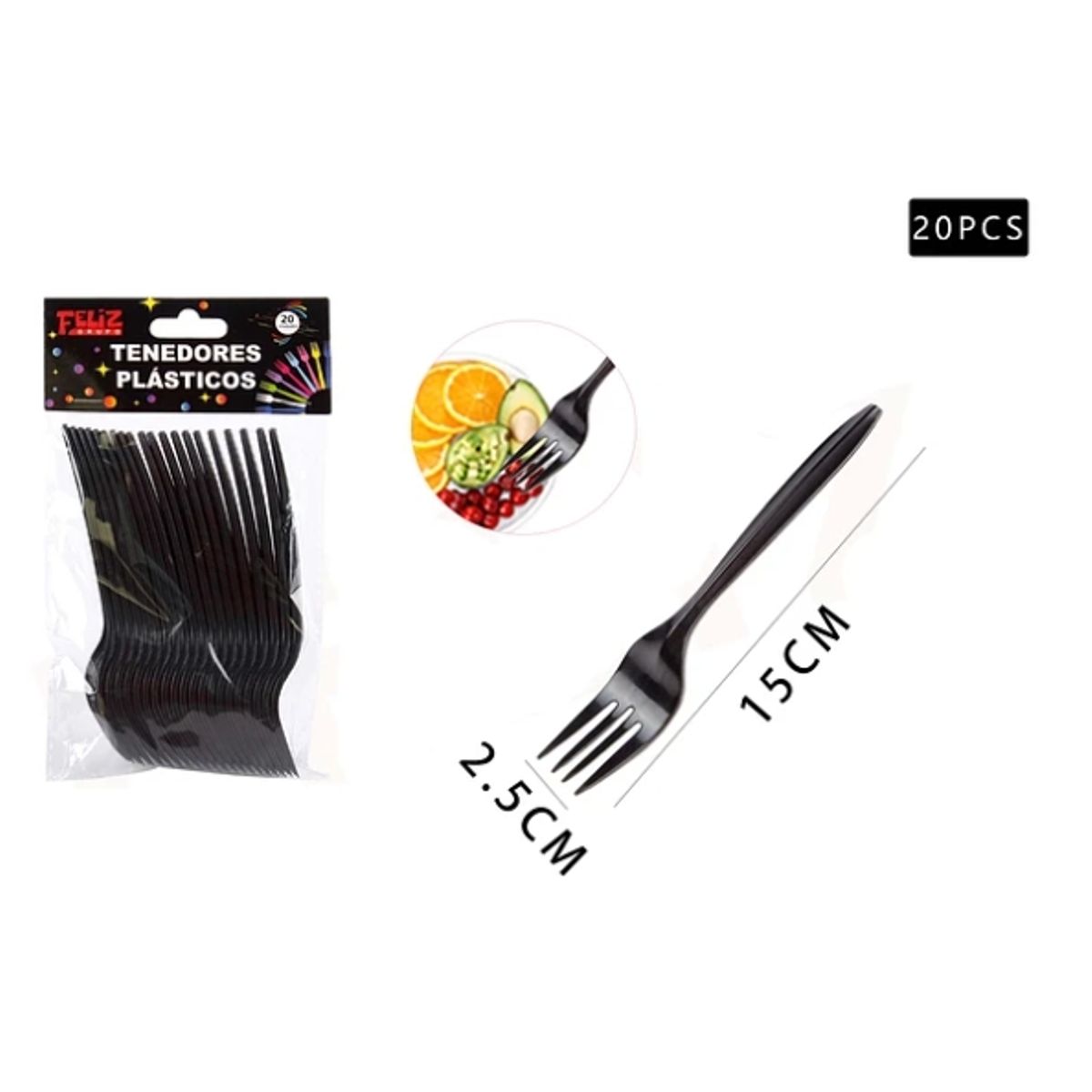 GENERICO - Tenedores Negro 20 Pcs Fiestas
