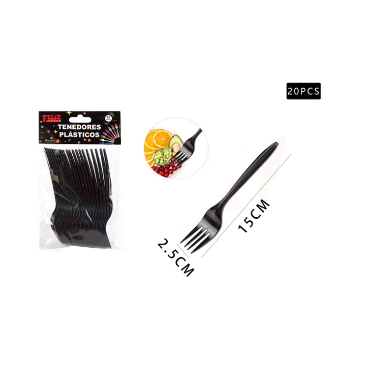 GENERICO - Tenedores Negro 20 Pcs Fiestas