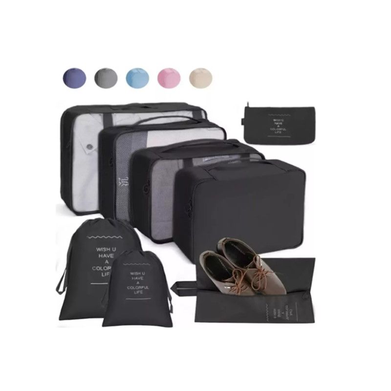 GENERICO - Bolsas De Viaje 8 En 1 Bolsas Organizadoras De Viaje Maleta Negro