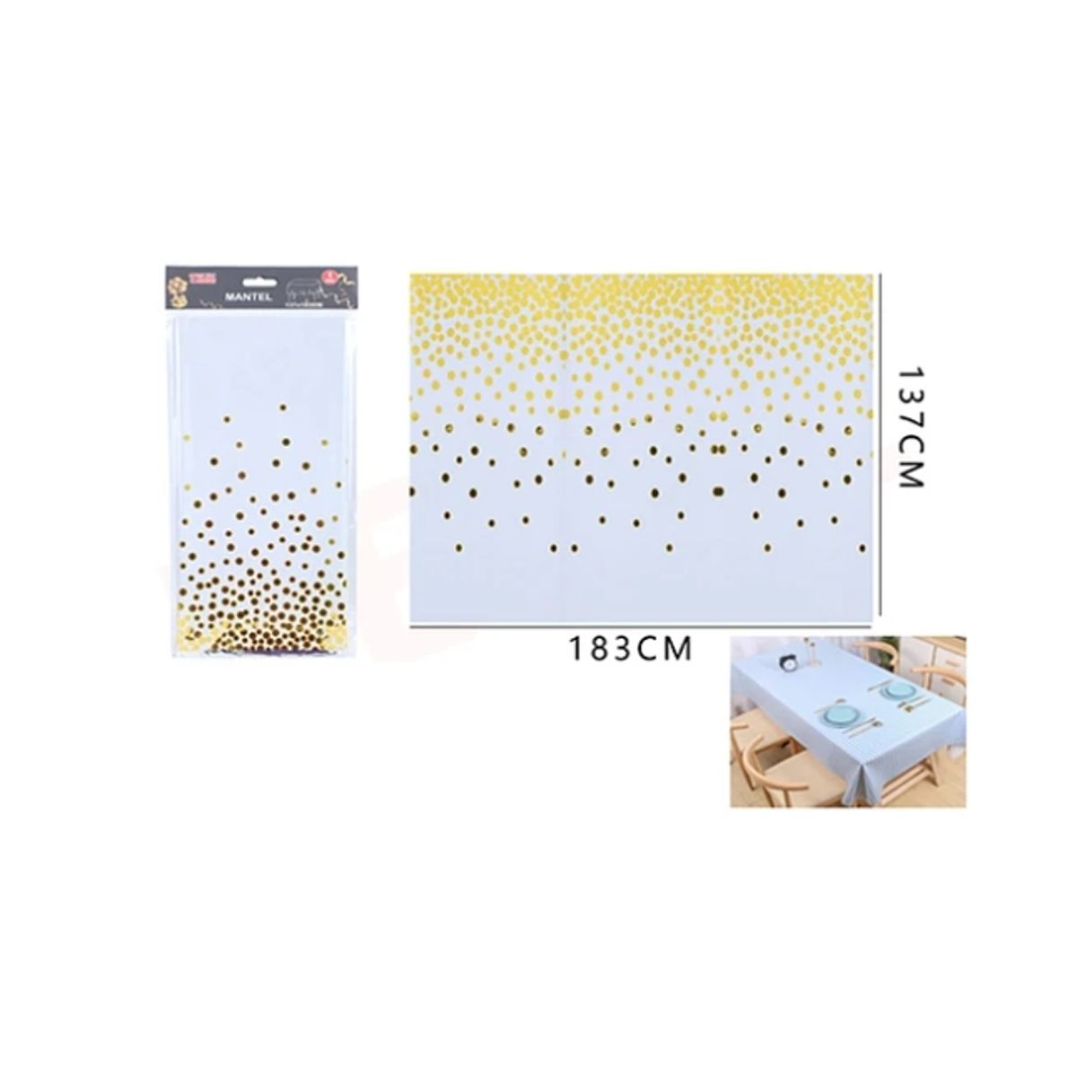 GENERICO - Mantel Plástico Blanco Con Puntos 183X137Cm