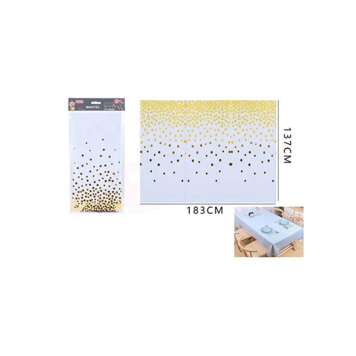 GENERICO - Mantel Plástico Blanco Con Puntos 183X137Cm