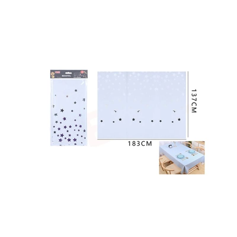 GENERICO - Mantel Plástico Blanco Con Estrellas Plateado 183X137Cm