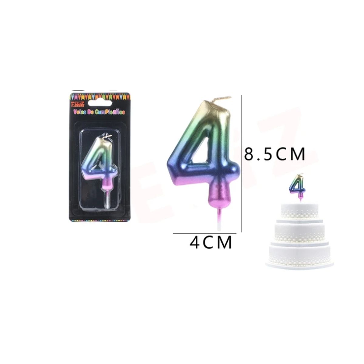 GENERICO - Velas De Numeros Multicolor Numero 4