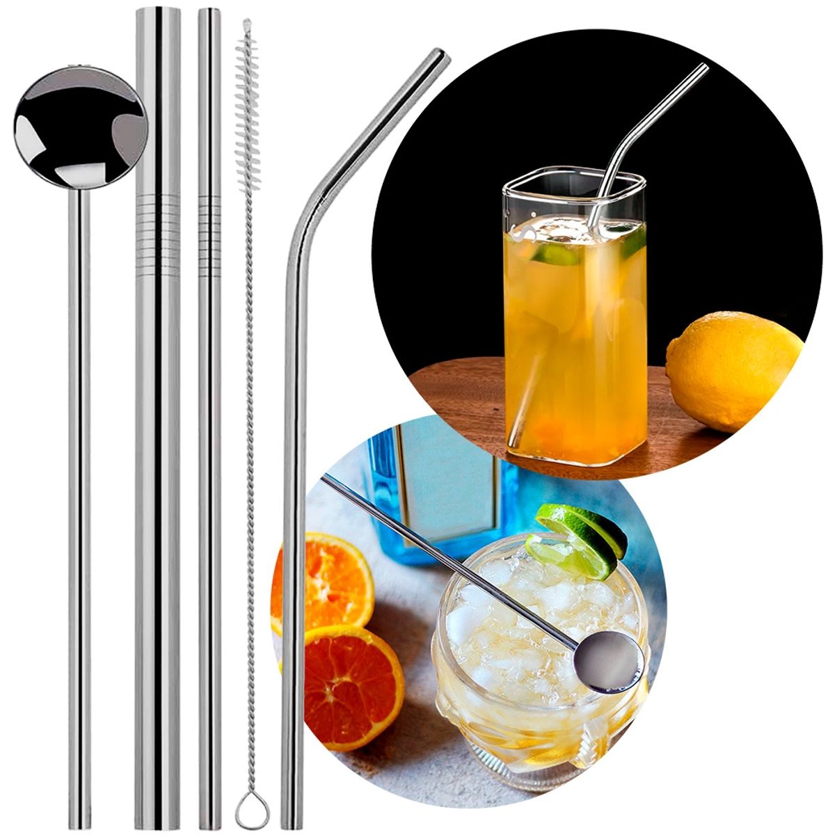 GENERICO - Set 4 Bombillas Acero Reutilizables Con Cepillo De Limpieza