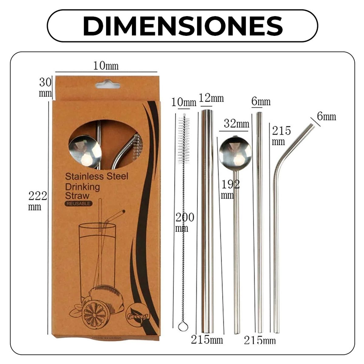 GENERICO - Set 4 Bombillas Acero Reutilizables Con Cepillo De Limpieza