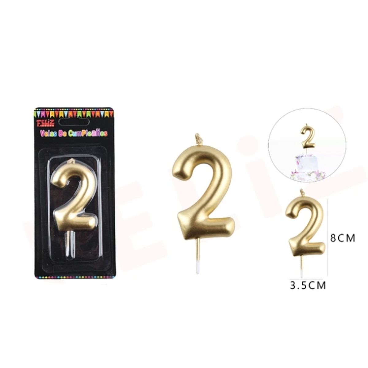 GENERICO - Velas De Numeros Dorado Numero 2