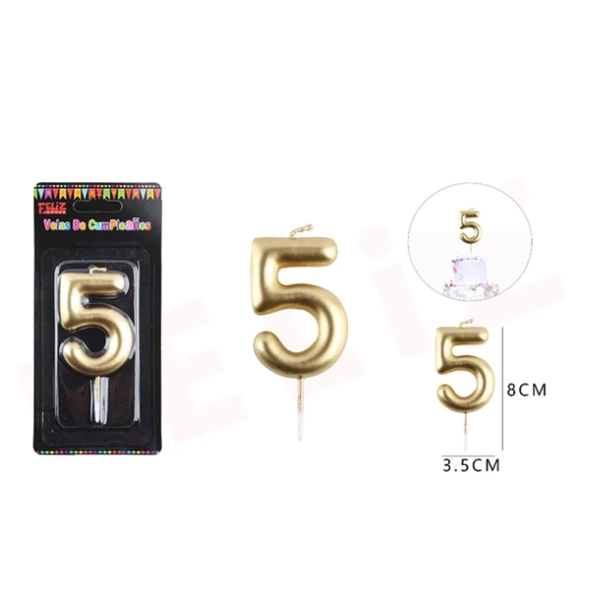 GENERICO - Velas De Numeros Dorado Numero 5