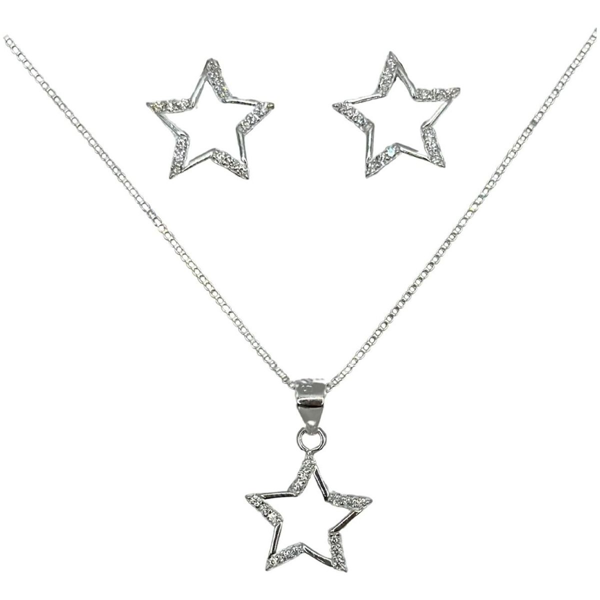 GENERICO - Conjunto Más Cadena Aros Colgante Estrellas Circon Plata 925