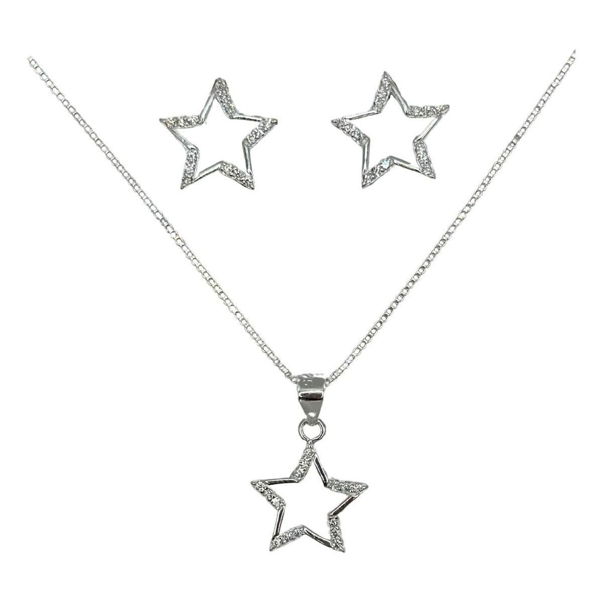 GENERICO - Conjunto Más Cadena Aros Colgante Estrellas Circon Plata 925