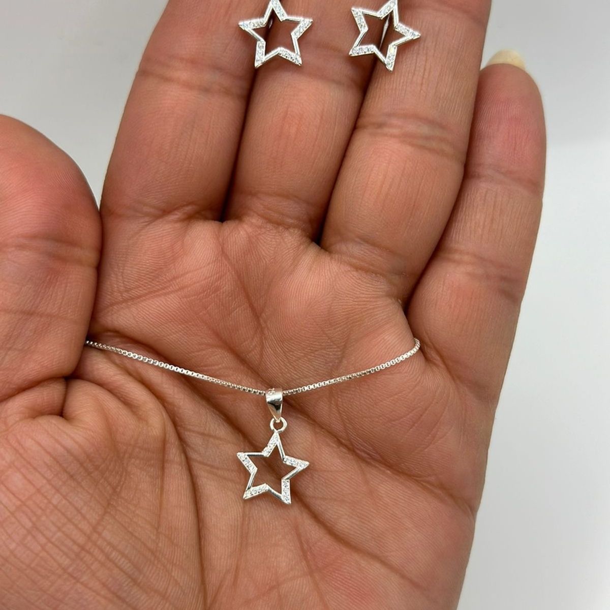 GENERICO - Conjunto Más Cadena Aros Colgante Estrellas Circon Plata 925