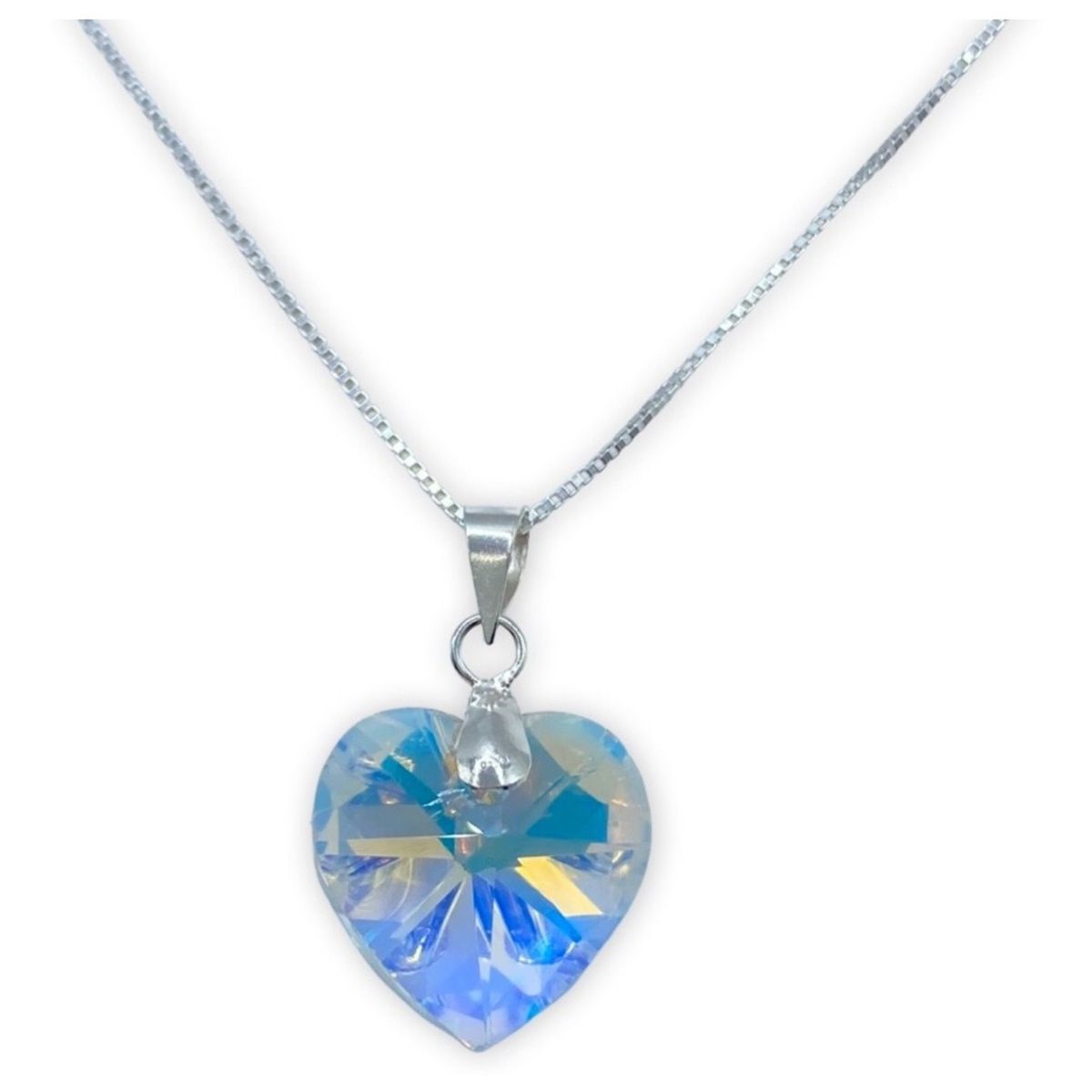 GENERICO - Collar Corazón Cristal Tornasol Plata Italiana Ley 925 +caja