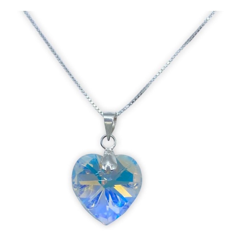 GENERICO - Collar Corazón Cristal Tornasol Plata Italiana Ley 925 +caja