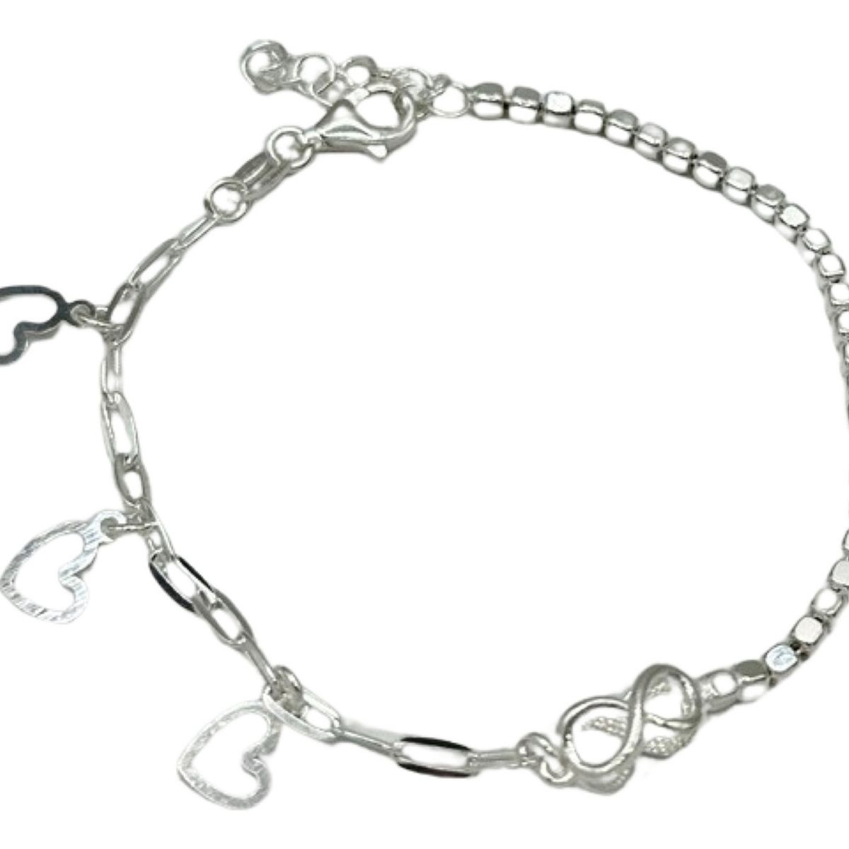 GENERICO - Pulsera Plata Italiana Ley 925 Modelo Corazones
