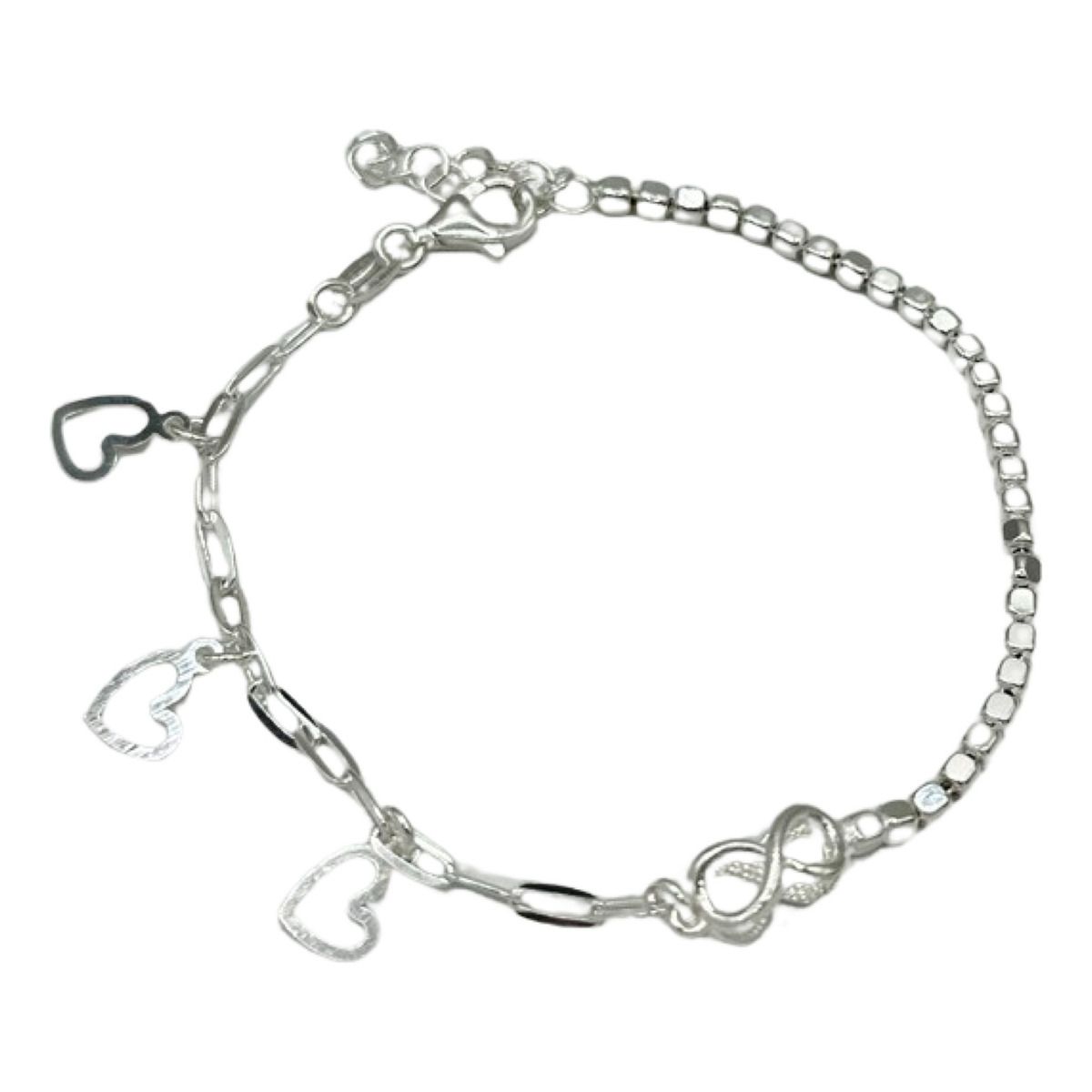 GENERICO - Pulsera Plata Italiana Ley 925 Modelo Corazones