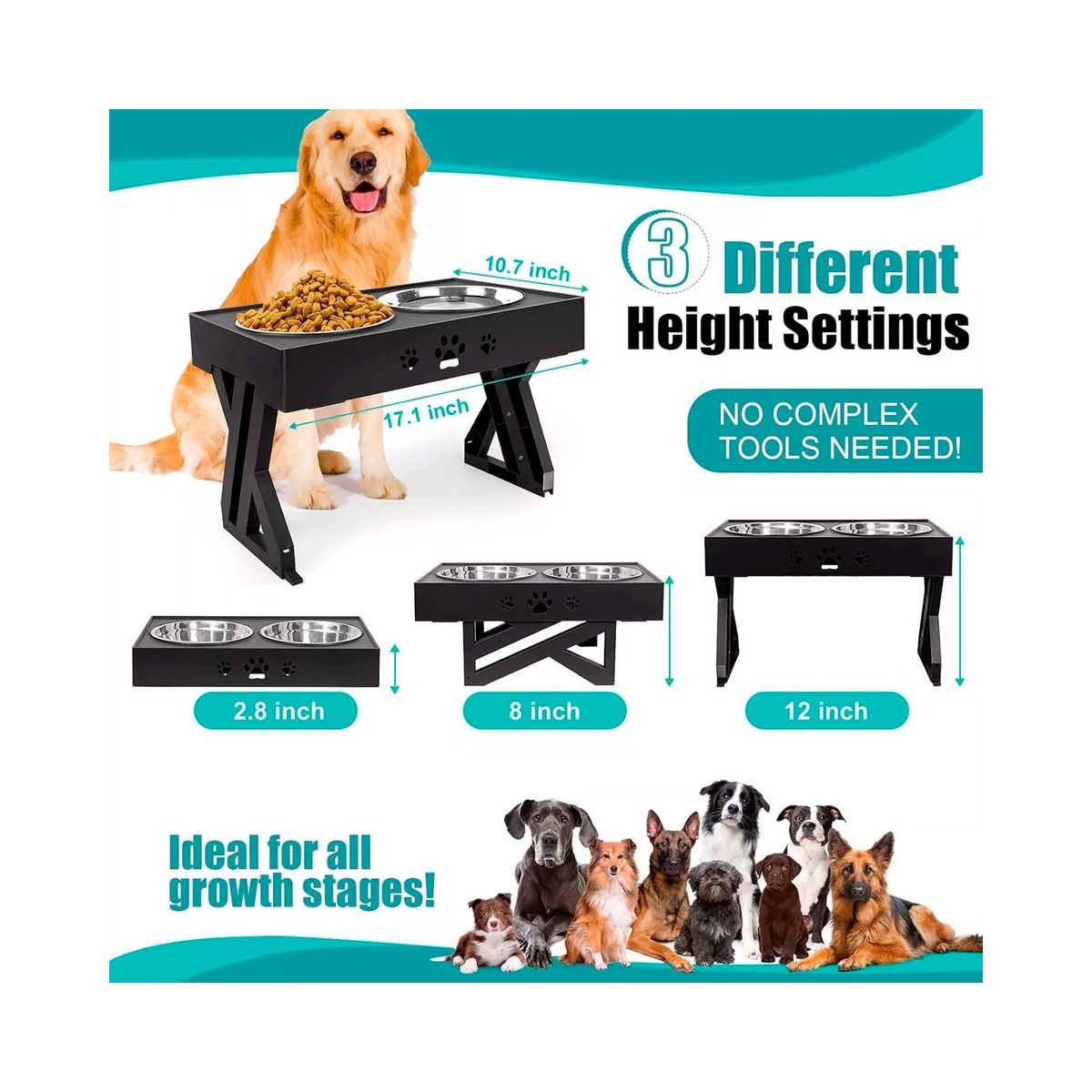 GENERICO - Comedero Bebedero Ajustable Para Mascotas Cuencos Elevados