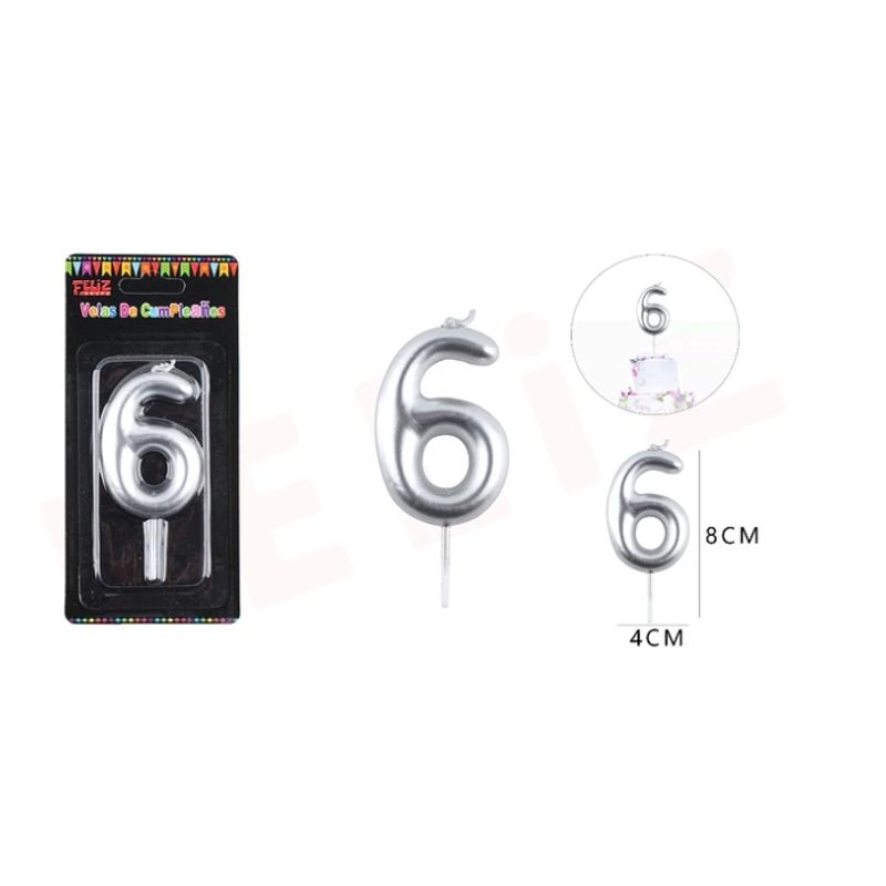 GENERICO - Velas De Numeros Plateado Numero 6