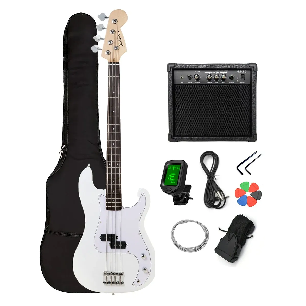 IBRAH - Bajo Eléctrico Ibrah 4 Cuerdas + Amplificador 20W + Acces