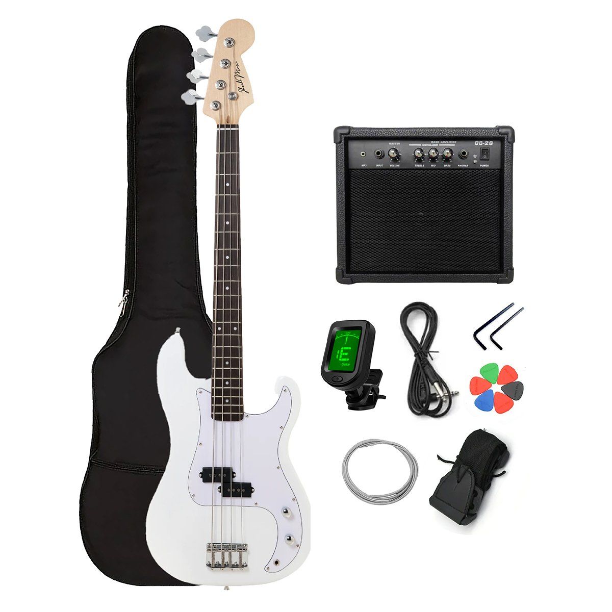 IBRAH - Bajo Eléctrico Ibrah 4 Cuerdas + Amplificador 20W + Acces