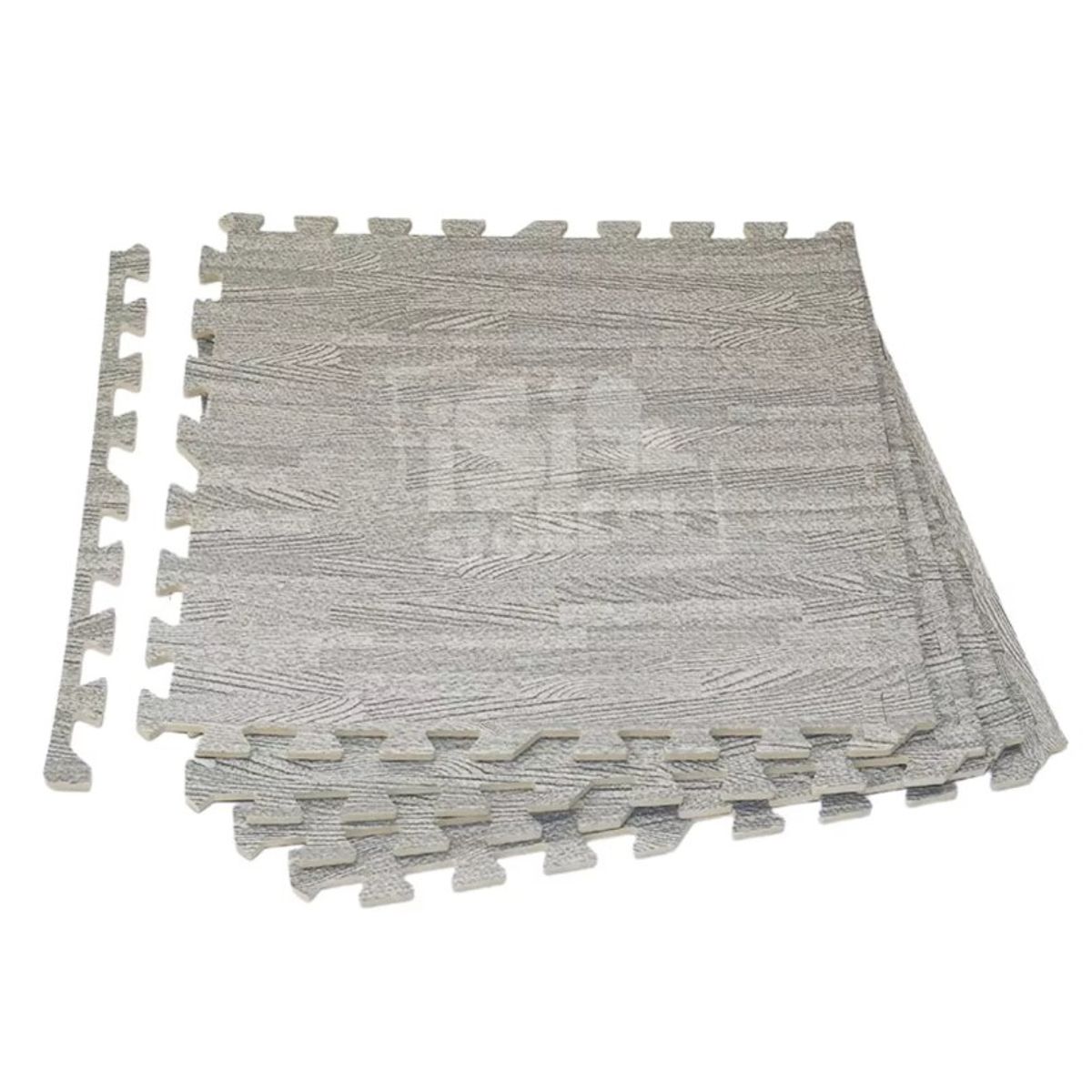 GENERICO - Alfombra Goma Eva Tipo Madera,  4 Cuadrados, 60x60cms Gris