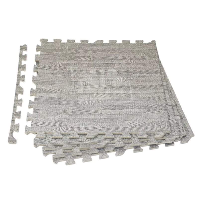 GENERICO - Alfombra Goma Eva Tipo Madera,  4 Cuadrados, 60x60cms Gris