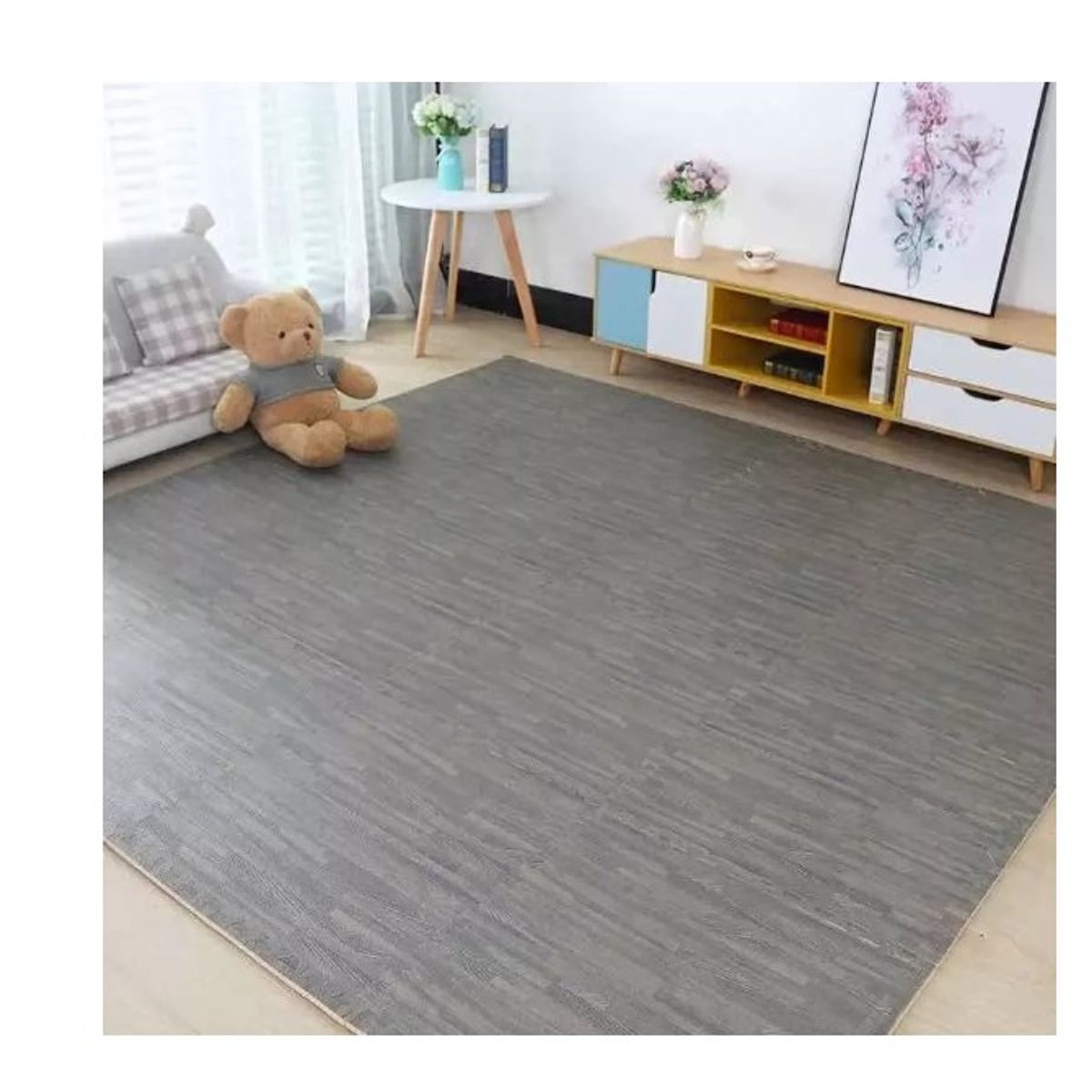 GENERICO - Alfombra Goma Eva Tipo Madera,  4 Cuadrados, 60x60cms Gris