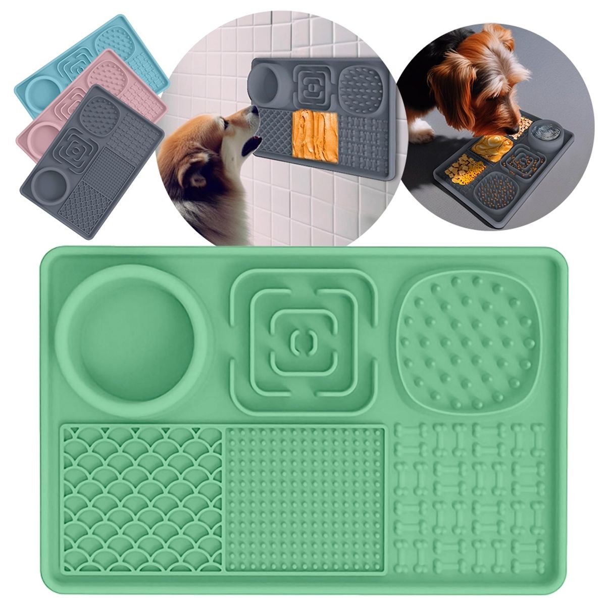 GENERICO - Lick Mat Comedero Lento 6 En 1 Anti Ansiedad Mascotas Verde