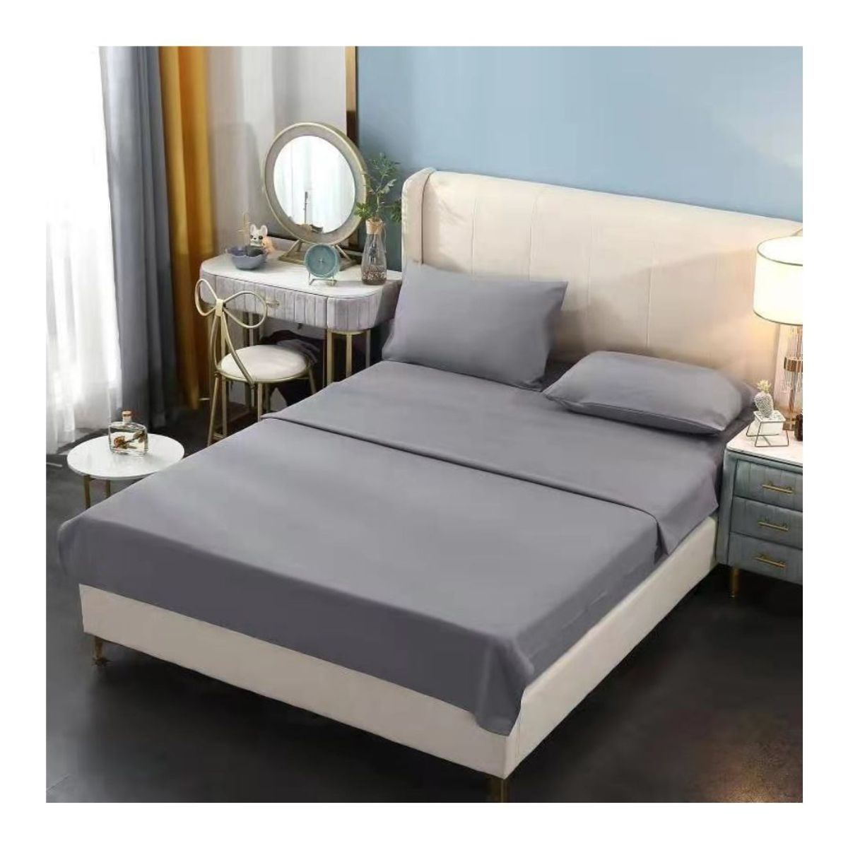GENERICO - Juego De Sábanas 500 Hilos 2 Plazas - Gris