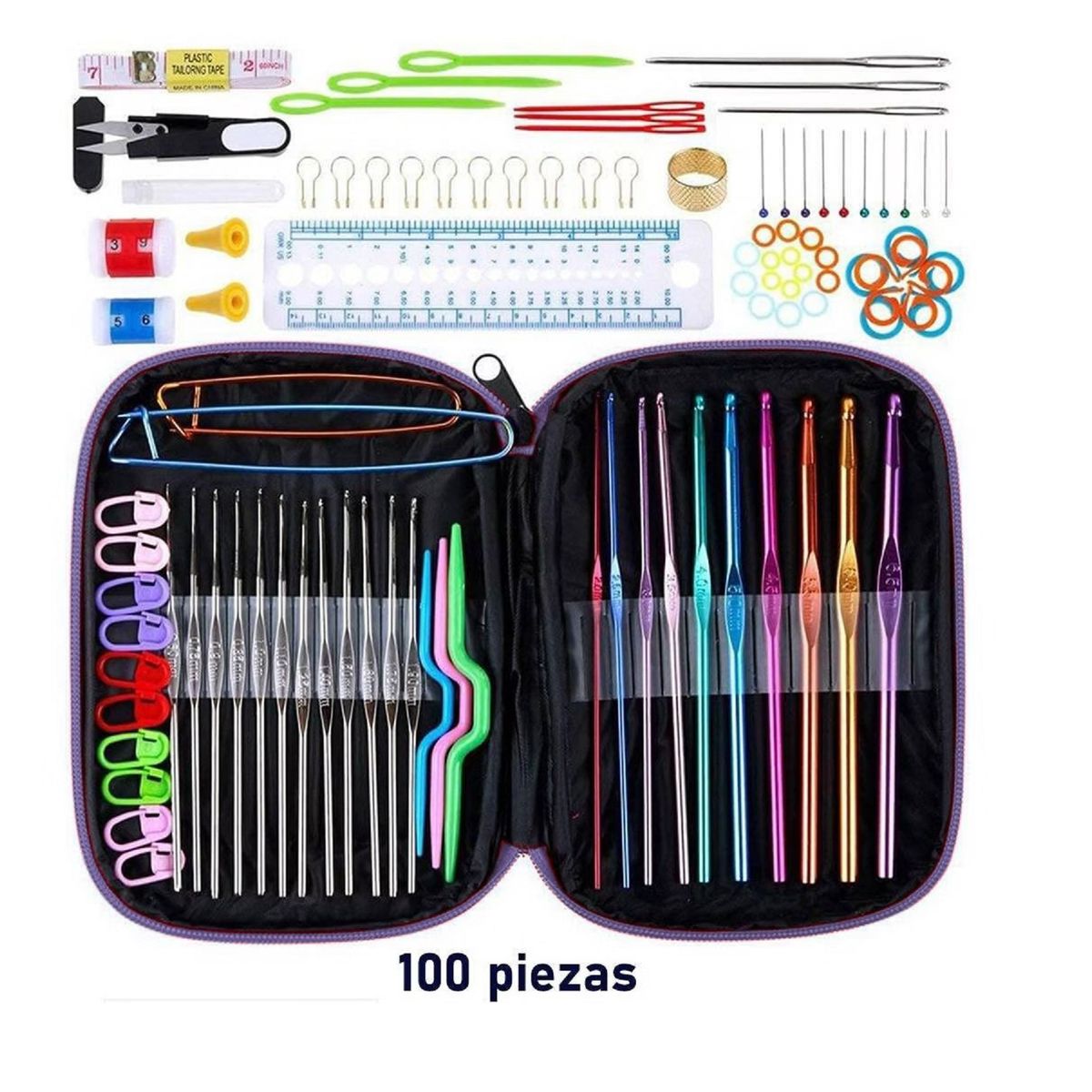 GENERICO - Set De Crochet Completo - 100 Piezas Con Estuche