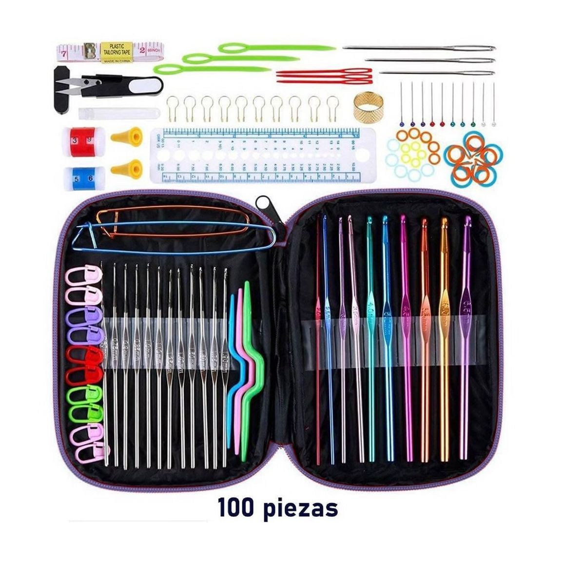 GENERICO - Set De Crochet Completo - 100 Piezas Con Estuche