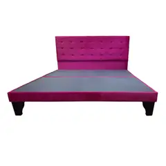 FLOBAL - Cama Europea 2 Plazas Base Dividida + Respaldo Abotonada Fucsia