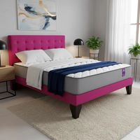 Cama Europea 2 Plazas Base Dividida + Respaldo Abotonado Fucsia