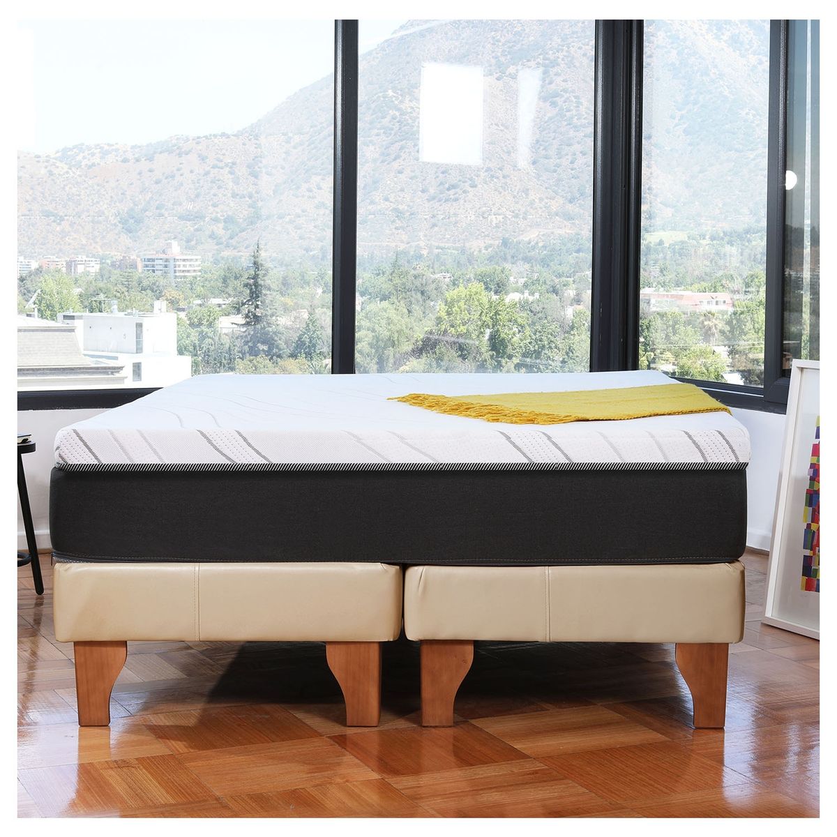 LATAM HOME - CAMA ZEN TOP SPRING HYBRID PU BEIGE 2PZA
