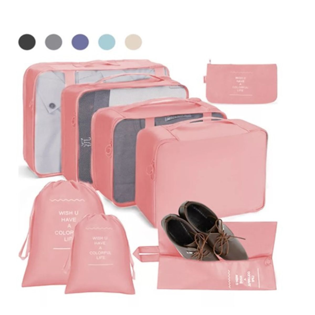 GENERICO - Bolsas De Viaje 8 En 1 Bolsas Organizadoras De Viaje Maleta Rosa