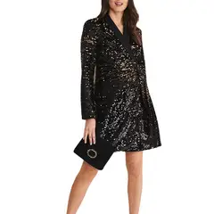 BLWOENS - Vestidos formal manga larga para mujer - Negro