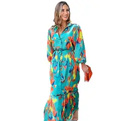 BLWOENS - Vestidos largo con lazo para mujer - Verde