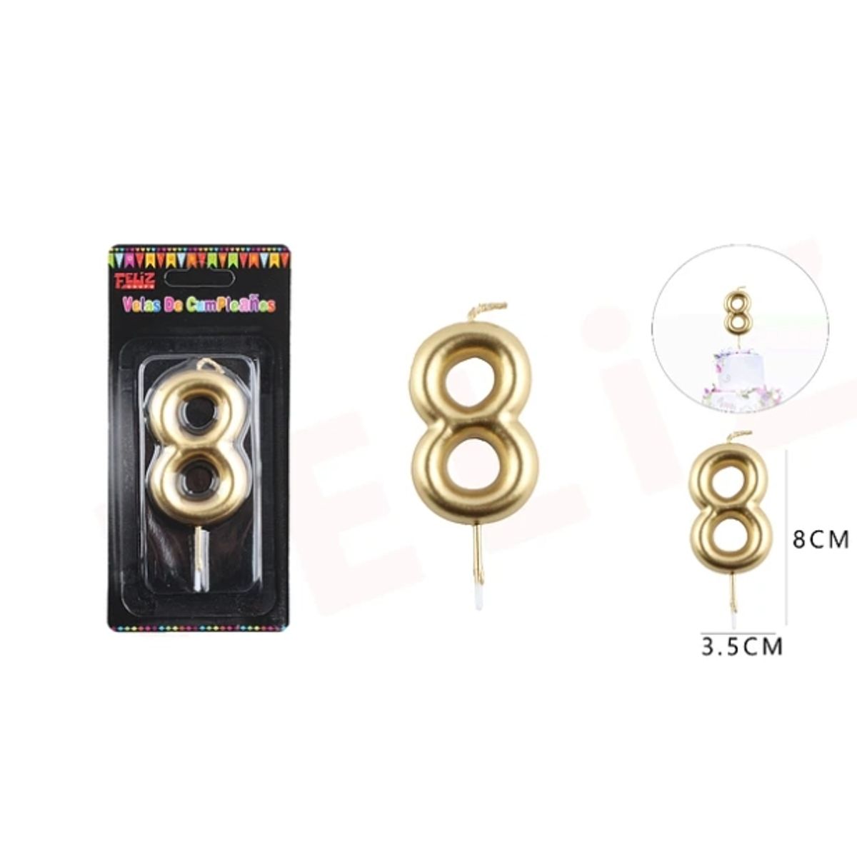 GENERICO - Velas De Numeros  Dorado Numero 8