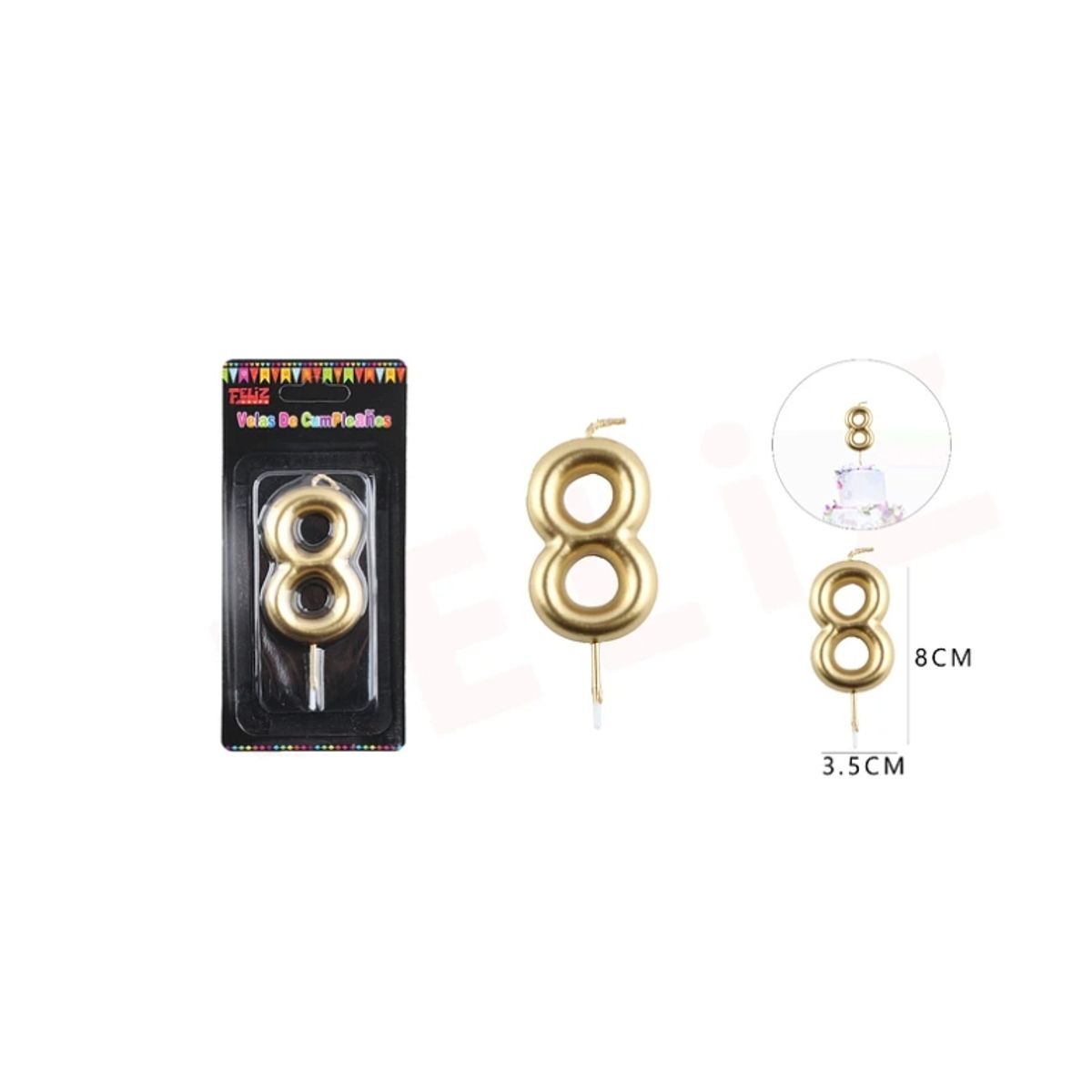 GENERICO - Velas De Numeros  Dorado Numero 8