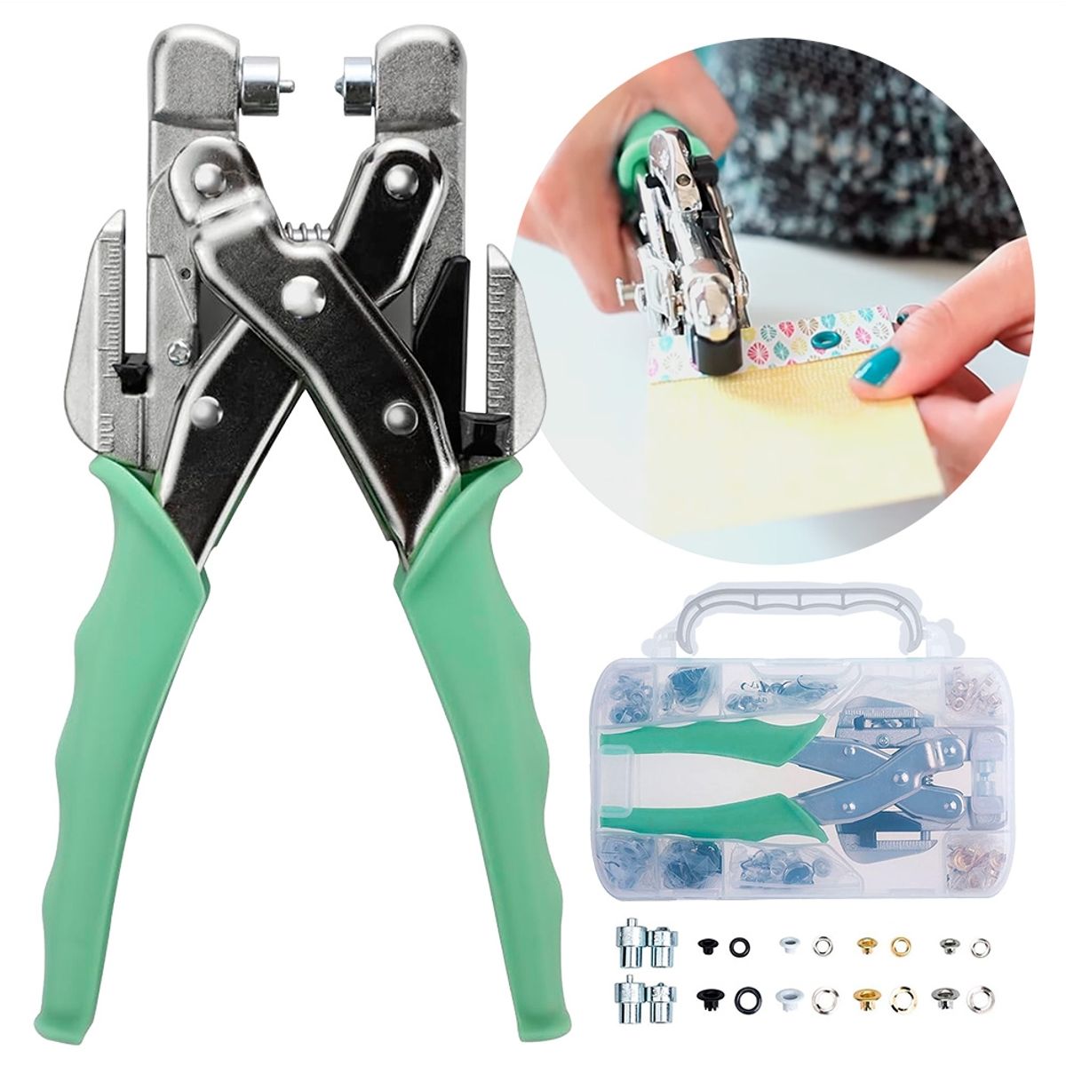 GENERICO - Set Remachadora Perforadora Alicate Kit Con 160 Ojetillos