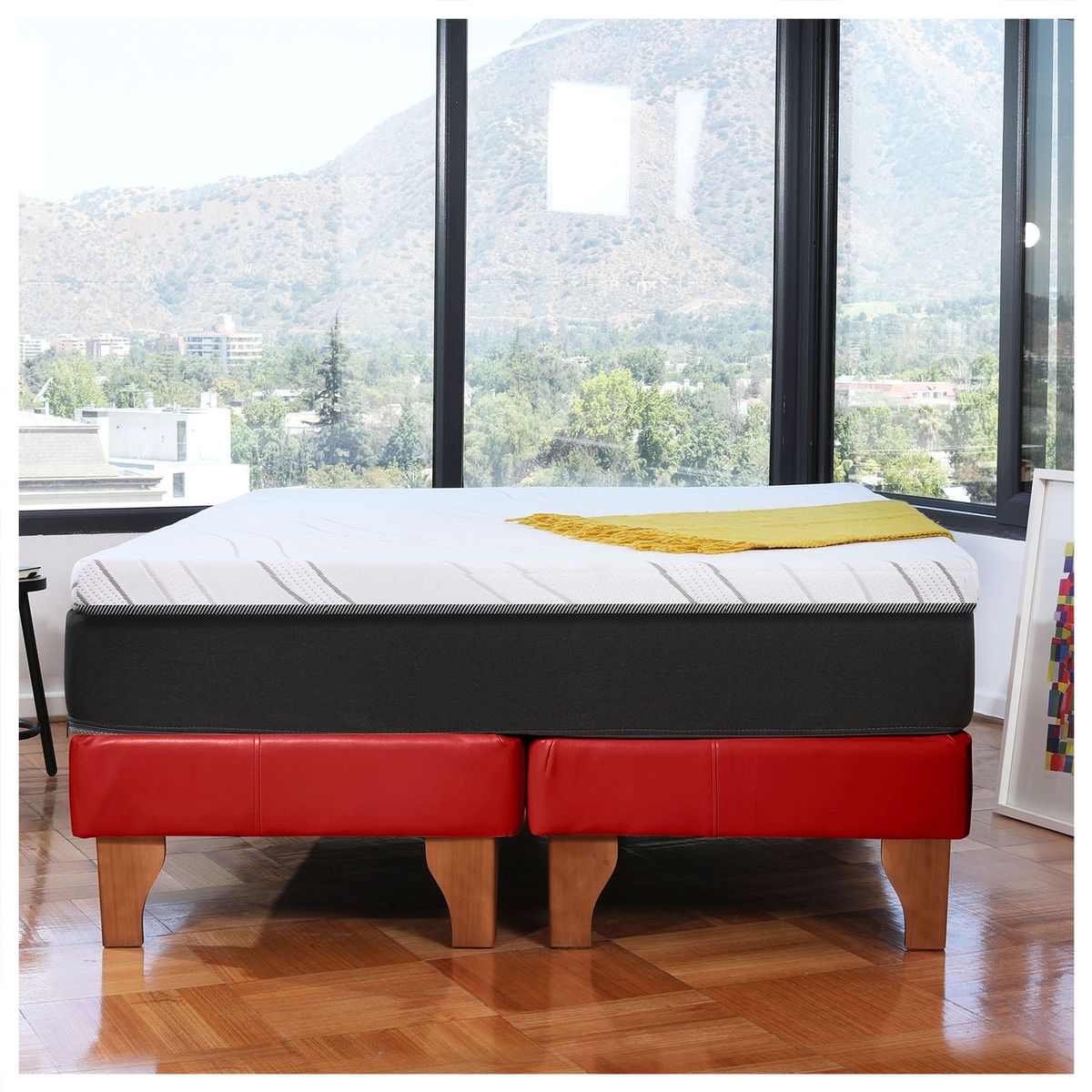 LATAM HOME - CAMA ZEN TOP SPRING SOFT PU ROJO SUPER KING